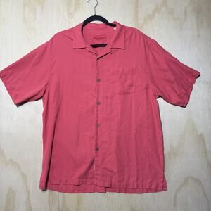 Tommy Bahama Silk Blend Camp Shirt Pink Button Up Pocket Mens Large￼